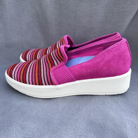 Clarks Shoes Womens Size 9.5 Pink Multi Slip On Platform Wedge Comfort Striped - Picture 1 of 9